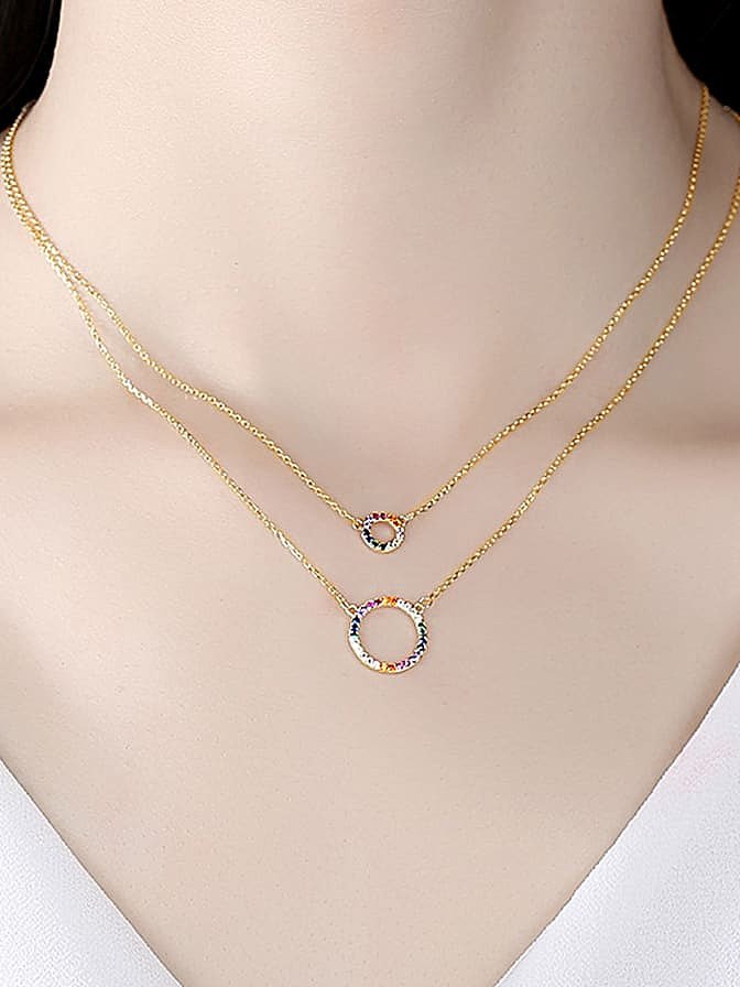 925 Sterling Silver Cubic Zirconia Geometric Dainty Multi Strand Necklace