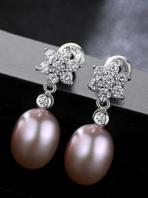 Boucles d'oreilles en argent sterling 925 avec perles d'eau douce artificielles et fleurs en zircon