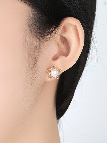 Sterling silver natural pearl fashion Pentagram star earrings