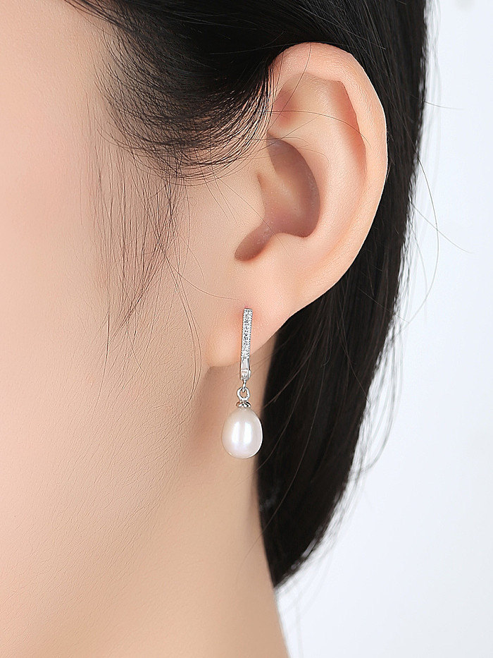 Boucles d'oreilles en argent sterling avec perles d'eau douce naturelles AAA zircon 8-9 mm
