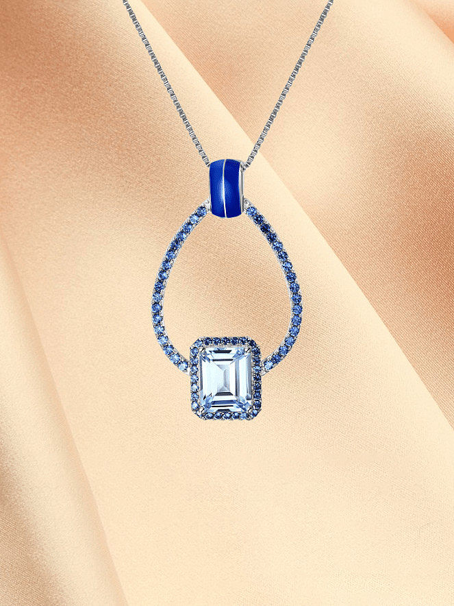 Collar minimalista geométrico de topacio azul suizo de plata de ley 925