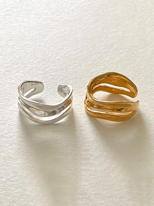 Anéis de prata esterlina 925 banhados a ouro curva simplista tamanho livre