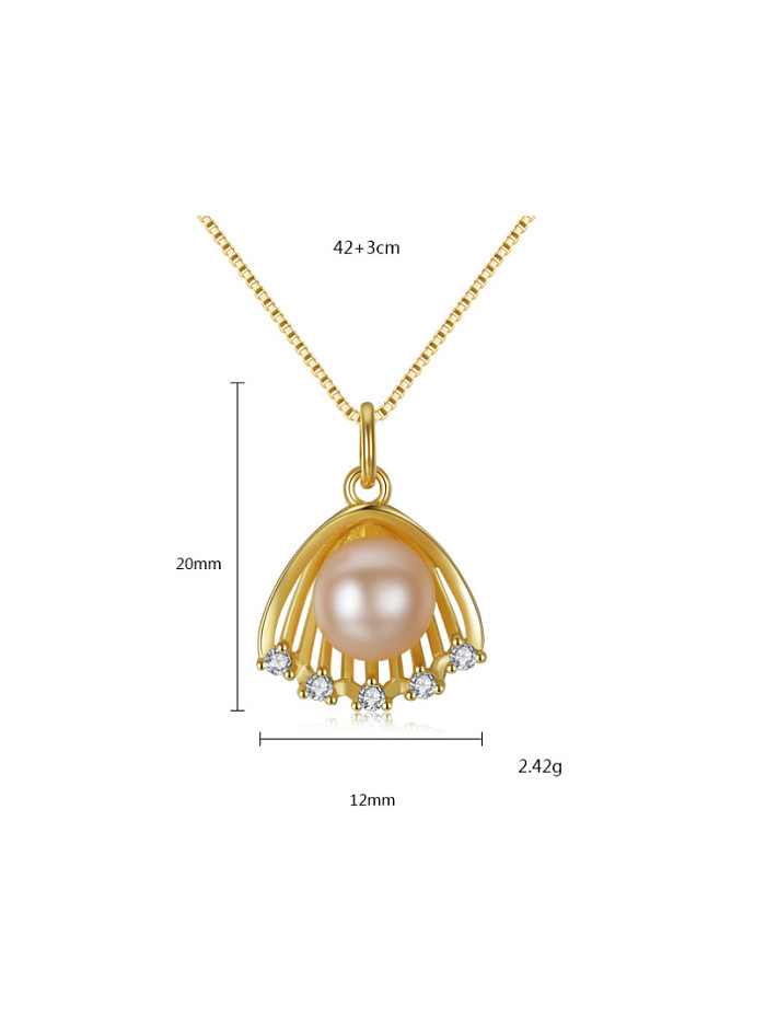 Sterling silver scallop freshwater pearl golden necklace