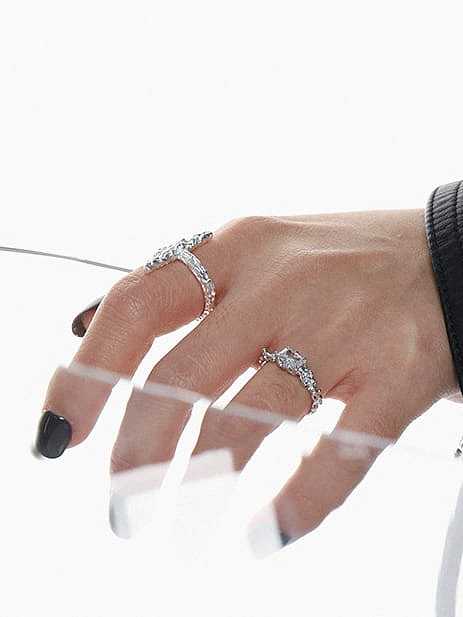 925 Sterling Silver Cubic Zirconia Irregular Vintage Band Ring