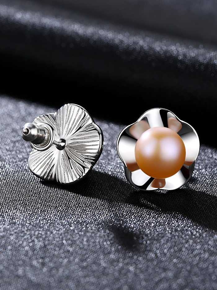 925 Sterling Silver Imitation Pearl Multi Color Flower Classic Stud Earring