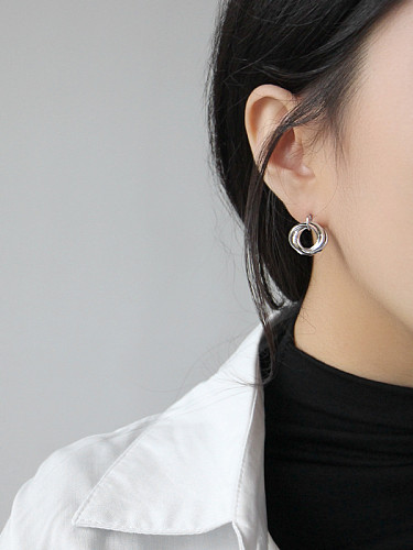 925 Sterling Silver With Platinum Plated Simplistic Multi-layer ring Stud Earrings