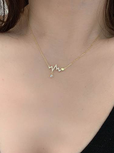 925 Sterling Silver Rhinestone Gold Electrocardiogram Dainty Necklace