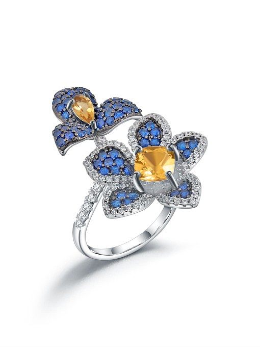 925 Sterling Silver Natural Stone Flower Luxury Band Ring
