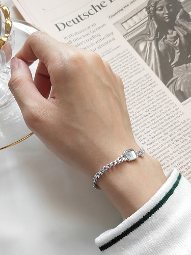 Ketten-Design-Armband aus reinem Silber mit quadratischem Kristallimitat