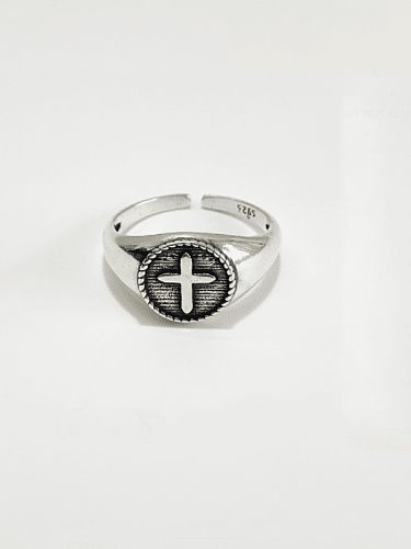 Sterling Silver retro style cross adjustable ring