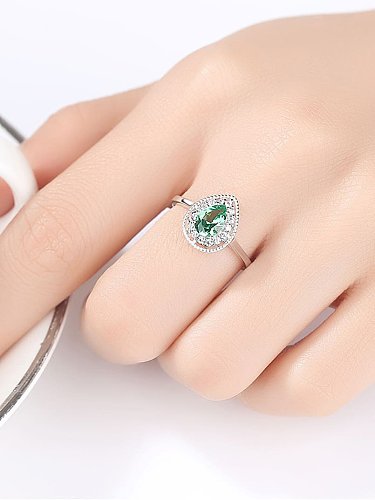 925 Sterling Silver Cubic Zirconia Green Water Drop Classic Band Ring