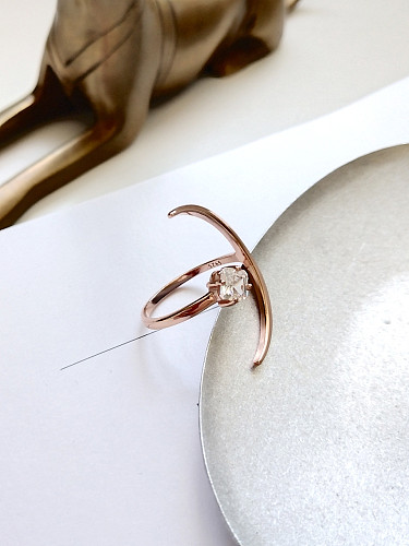 Anéis de zircônia cúbica irregulares em prata esterlina 925 com personalidade banhado a ouro rosa