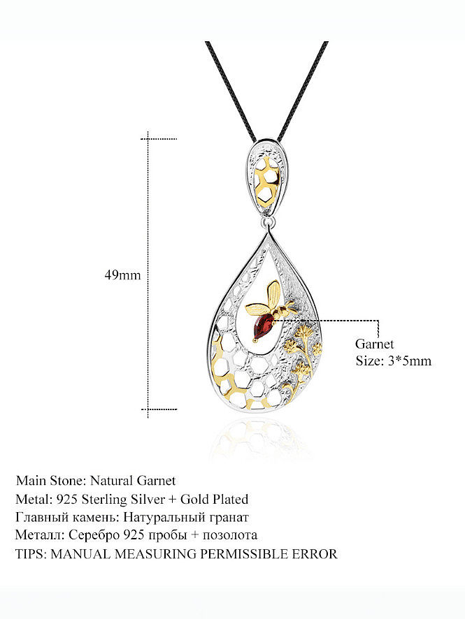 Geometrische Handwerker-Halskette aus 925er Sterlingsilber mit Granat