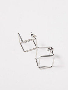 Simple Hollow Cube Silver Smooth Stud Earrings