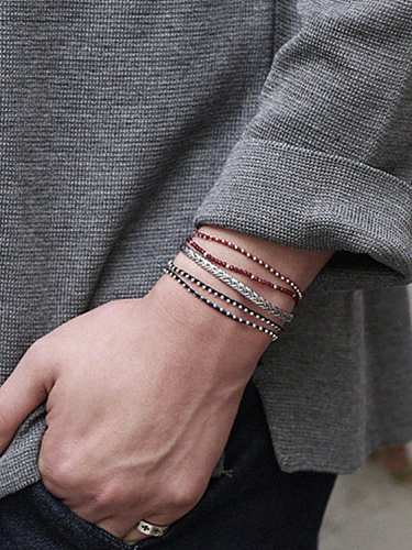 Bracelet ouvert créatif à motif tissé de style minimaliste en argent sterling