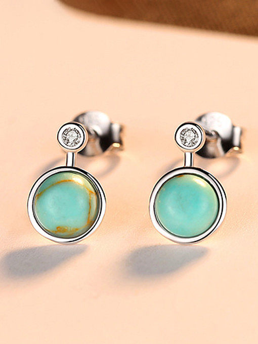 925 Sterling Silver With Turtquoise Fashion Round Stud Earrings