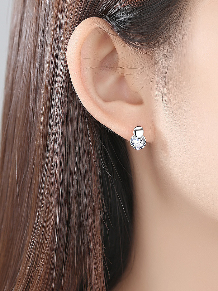 925 Sterling Silver Withd Cute Round Crystal Stud Earrings