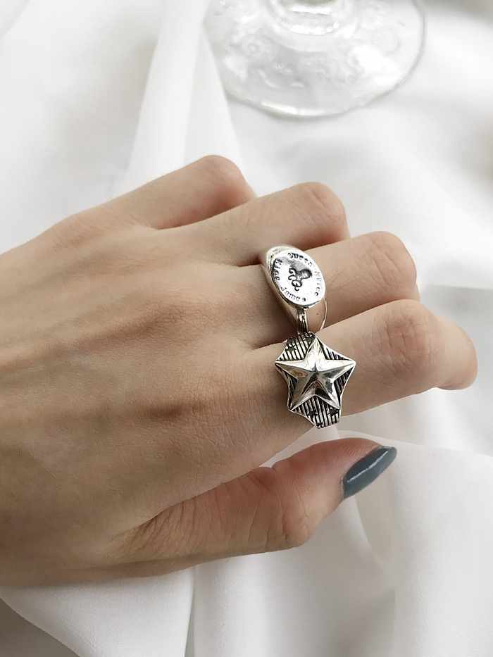 Anel de pulseira de prata esterlina 925 pentagrama vintage tamanho livre