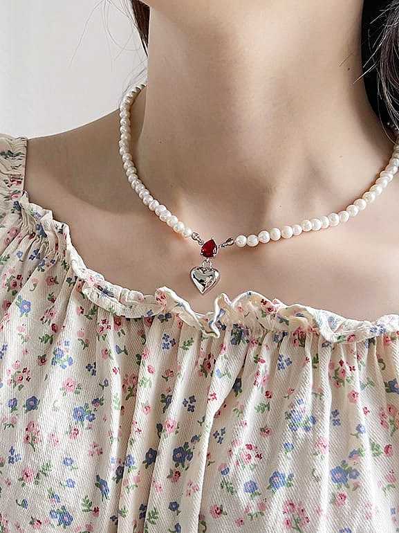 925 Sterling Silver Imitation Pearl Irregular Vintage Necklace