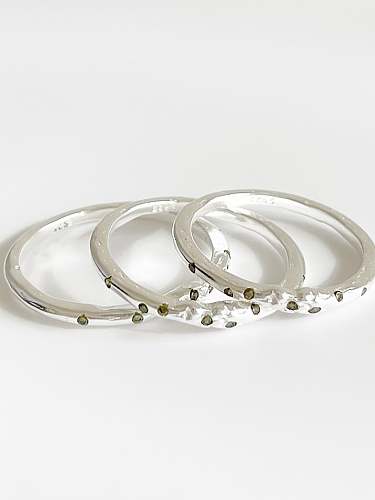 Anel de banda minimalista redondo de prata esterlina 925 strass