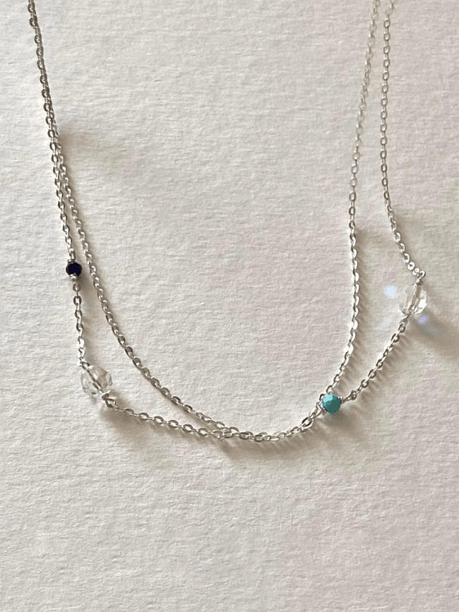Collar minimalista geométrico de piedra natural de plata de ley 925