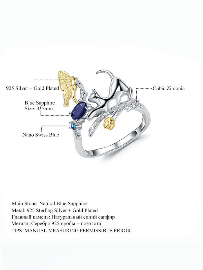 925 Sterling Silver Natural Blue Topaz Animal Artisan Band Ring