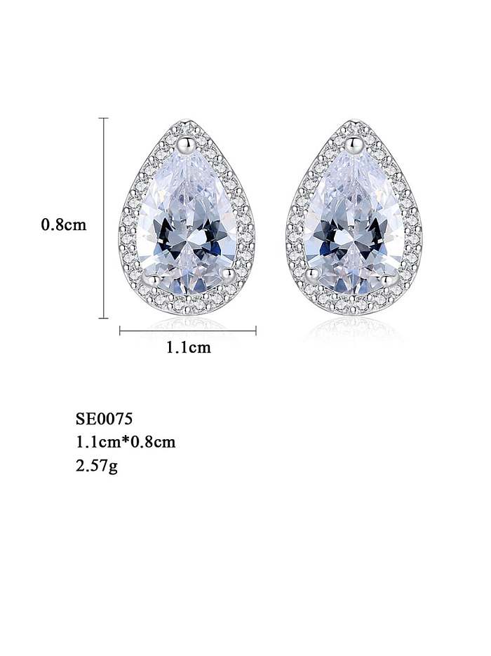 925 Sterling Silver Cubic Zirconia White Water Drop Classic Stud Earring