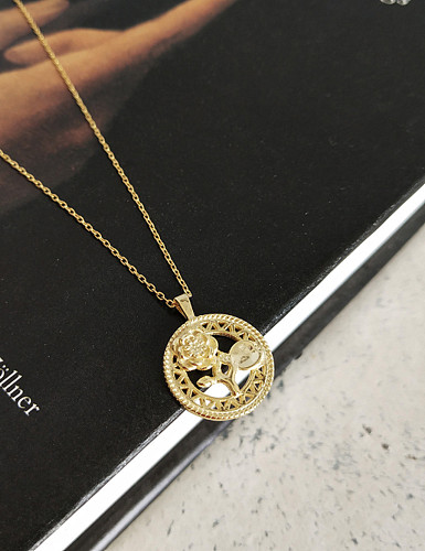 Sterling silver 18k-gold plated rose round necklace
