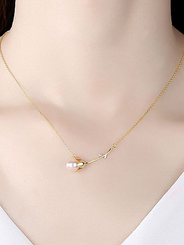 Collar minimalista de flor de perla de agua dulce de plata esterlina 925