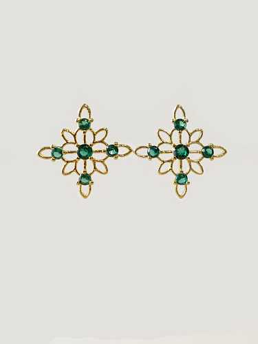 Boucles d'Oreilles Clou Vintage Fleur Verte en Argent Sterling 925 avec Zircon Cubique