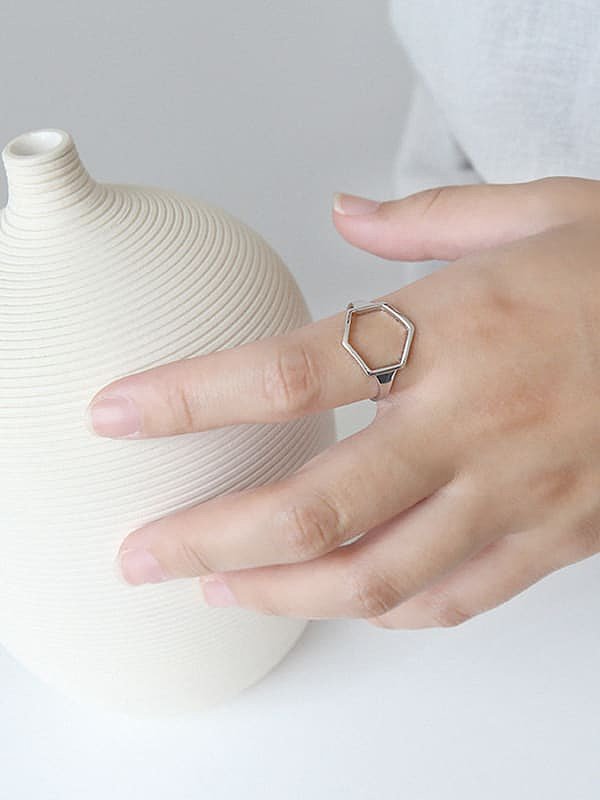 925 Sterling Silber glatter hohler geometrischer minimalistischer Midi-Ring in freier Größe