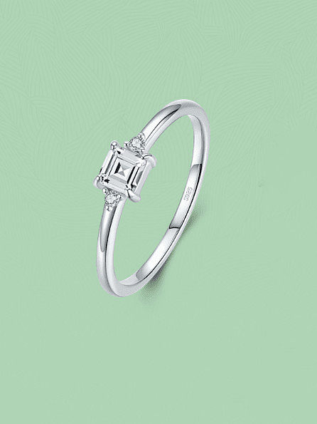 925 Sterling Silver Cubic Zirconia Square Minimalist Band Ring