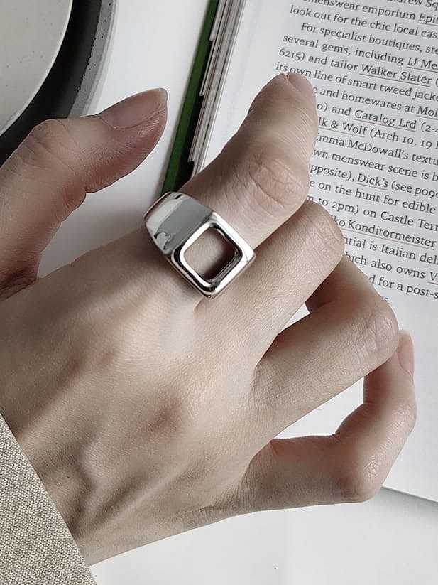 925 Sterling Silver Minimalist Hollow Square Free Size Band Ring