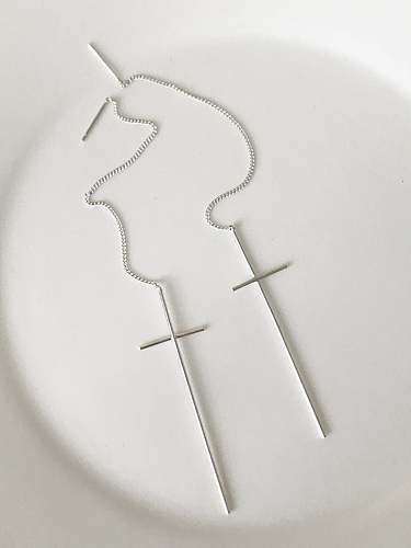 925 Sterling Silver Smooth Cross Minimalist Threader Earring