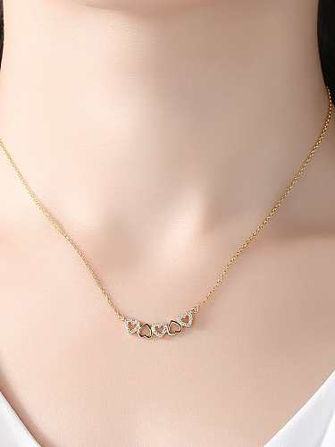 925 Sterling Silver Cubic Zirconia Simple and hollow heart Necklace