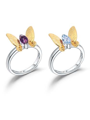 925 Sterling Silver Amethyst Butterfly Cute Band Ring
