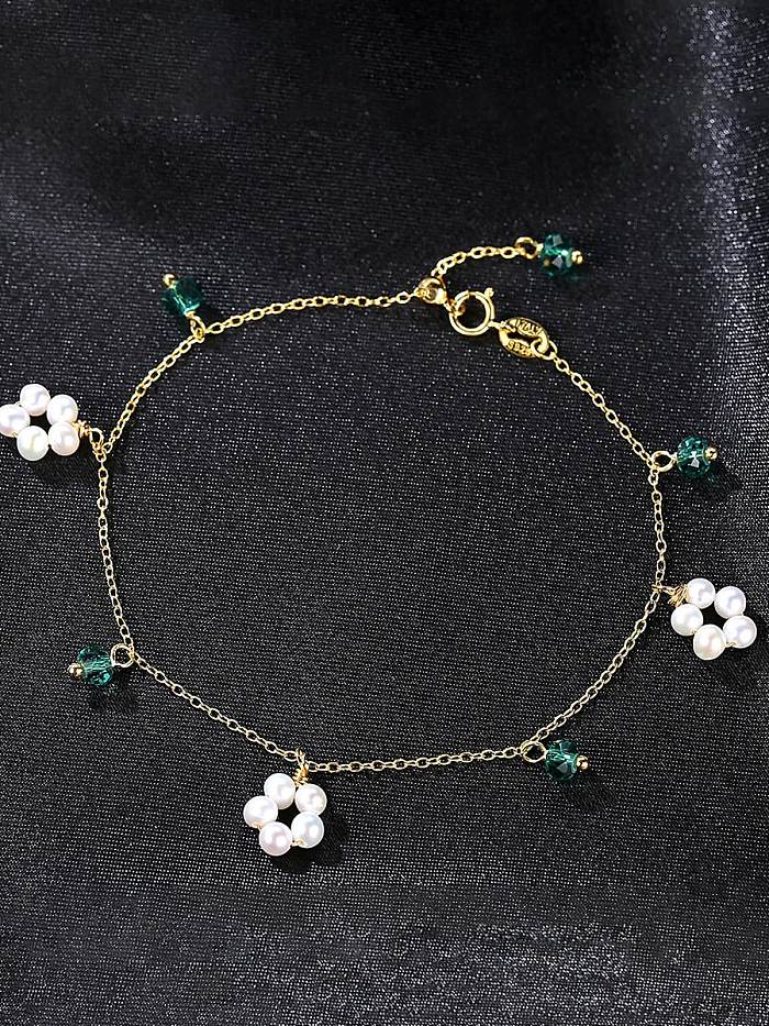 Bracelet à maillons minimalistes en argent sterling 925 avec perles d'eau douce et fleurs