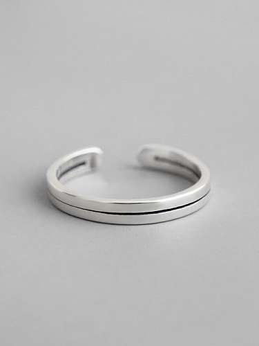 S925 prata esterlina retro simples linha dupla camada anéis de tamanho livre