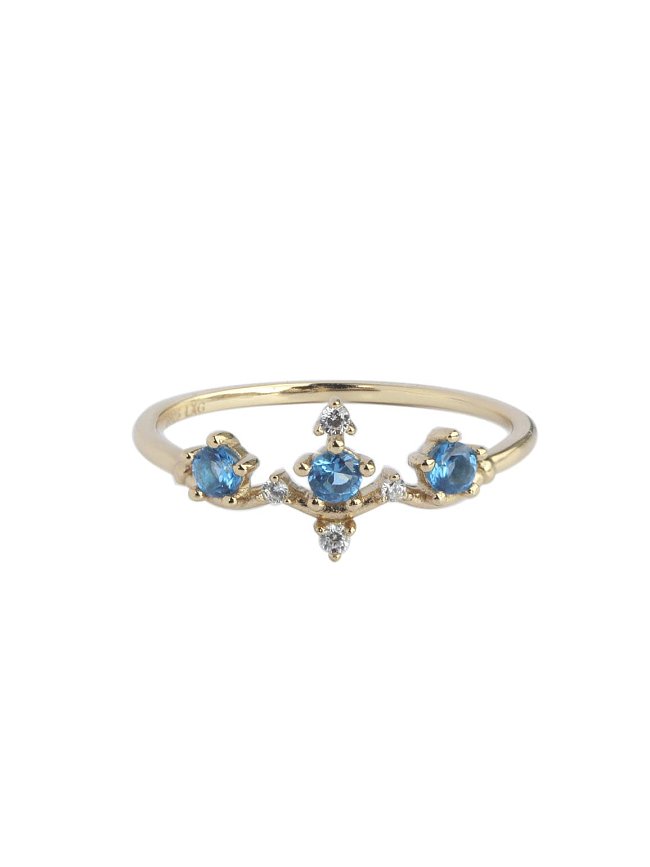 Anel delicado de prata esterlina 925 zircônia cúbica coroa azul