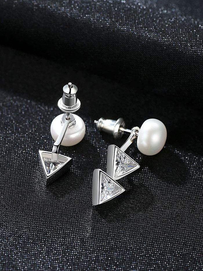 Sterling Silver with AAA zircon asymmetrical pearl studs earring