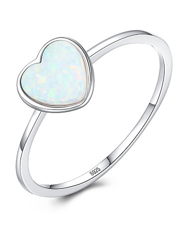 Argent sterling 925 avec anneaux de bande de coeur de mode opale