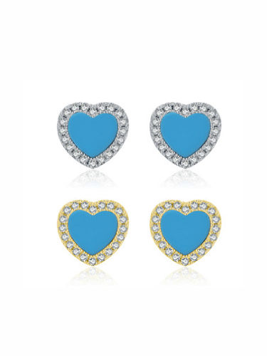 925 Sterling Silver Rhinestone Enamel Heart Minimalist Stud Earring