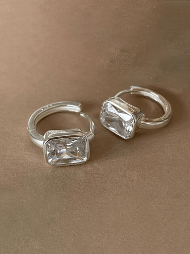 925 Sterling Silver Glass Stone Square Vintage Huggie Earring