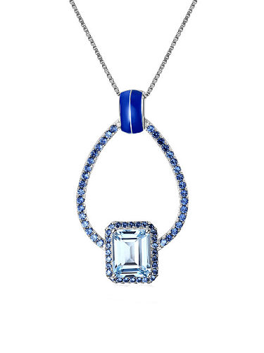 925 Sterling Silber Swiss Blue Topas geometrische minimalistische Halskette