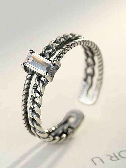 925 Sterling Silber quadratischer Zirkonia Vintage stapelbarer Ring
