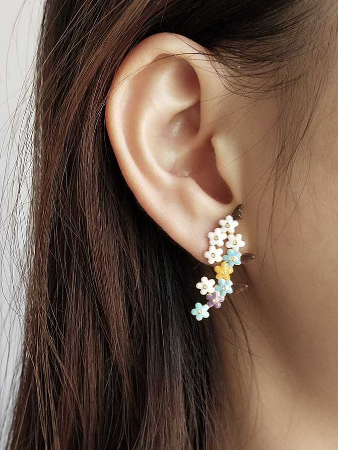 Boucles d'oreilles minimalistes en forme de fleur en émail multicolore en argent sterling 925