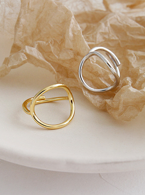 925 Sterling Silver With Gold Plated Simplistic Hollow Geometric Free Size Rings