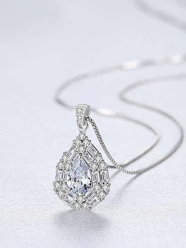 Sterling Silver water drop design 3A Zircon Necklace