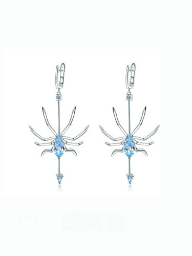 925 Sterling Silver Natural Color Treasure Topaz Bug Artisan Insect Hook Earring