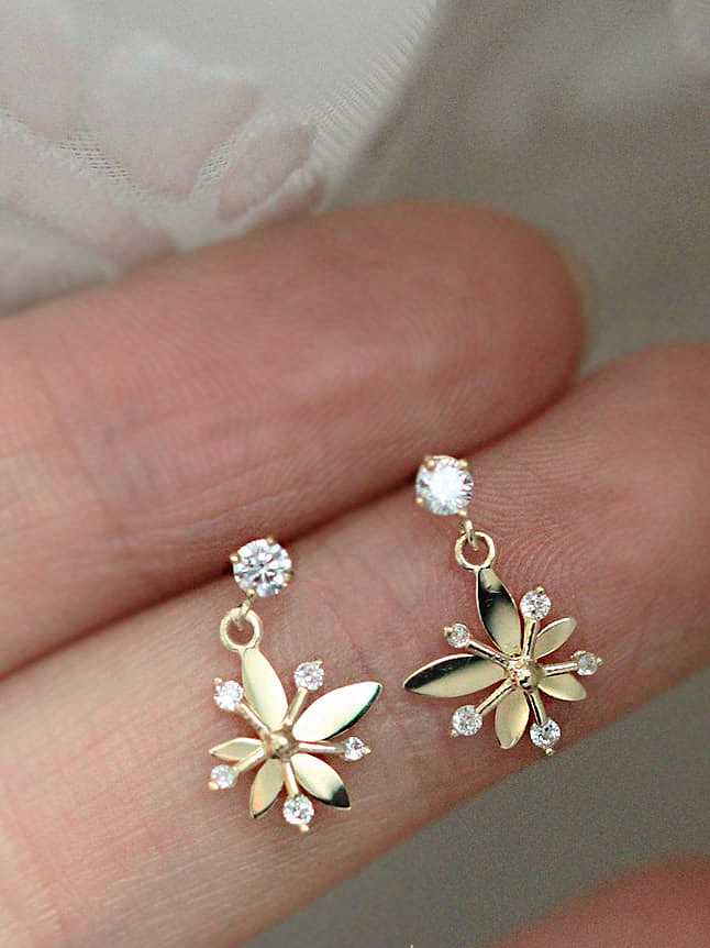 925 Sterling Silver Cubic Zirconia Flower Dainty Drop Earring